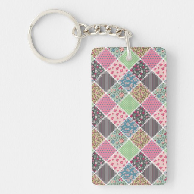 Pastel Floral Quilt Squares Keychain (Front)