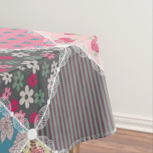Pastel Floral Quilt Squares Tablecloth