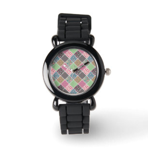Pastel Floral Quilt Squares Watch
