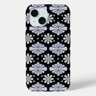 Pastel floral shapes on a black background iPhone 15 case