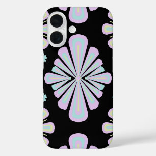 Pastel floral shapes on a black background iPhone 16 case