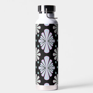 Pastel floral shapes on a black background water bottle
