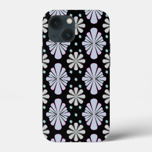 Pastel Floral Shapes on Black Background iPhone 13 Mini Case
