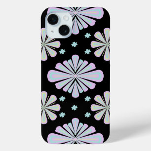 Pastel Floral Shapes on Black Background iPhone 15 Mini Case