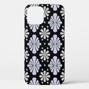 Pastel Floral Shapes on Black Background iPhone 12 Case