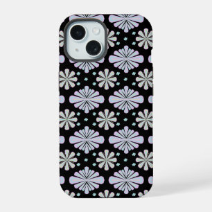 Pastel Floral Shapes on Black Background iPhone 15 Case
