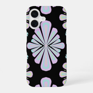 Pastel Floral Shapes on Black Background iPhone 16 Case
