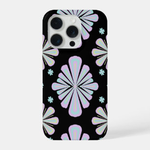 Pastel Floral Shapes on Black Background iPhone 15 Pro Case