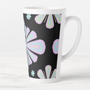 Pastel Floral Shapes on Black Background Latte Mug