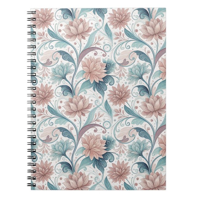 Pastel Floral Swirl Beautiful Flowers Pattern Art Notebook (Front)
