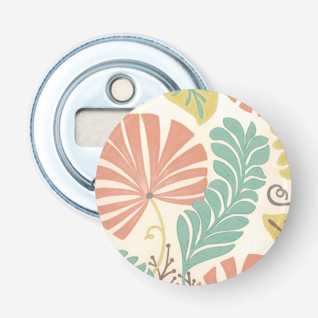 Pastel Floral Vines and Leaves on Cream Background Bottle Opener (Front)
