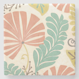 Pastel Floral Vines and Leaves on Cream Background Stone Coaster