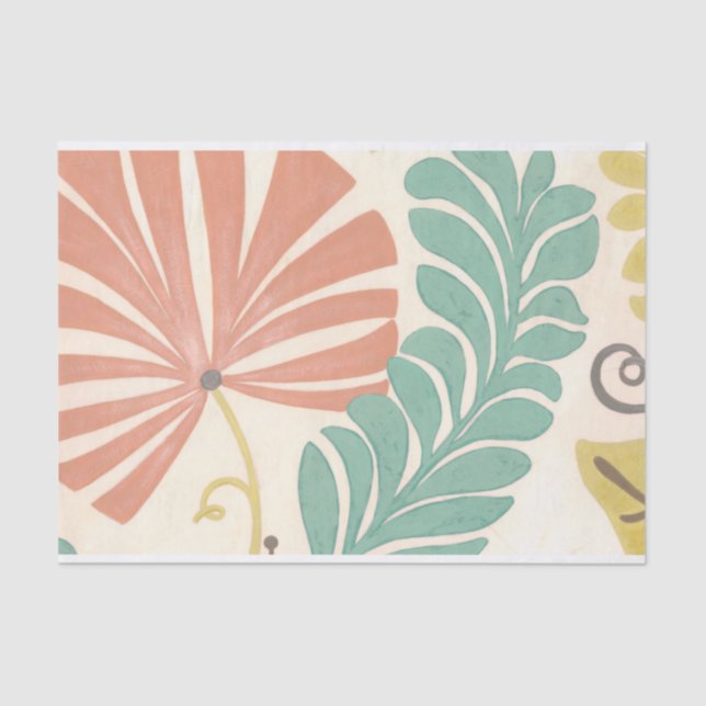 Pastel Floral Vines and Leaves on Cream Background Tissue Paper (Front)