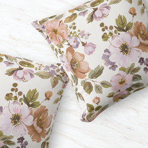 Pastel Floral Vintage-inspired Aesthetic Flower  Throw Pillow