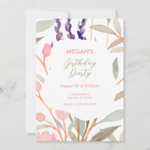 Pastel Floral Watercolor Brunch birthday Invitation