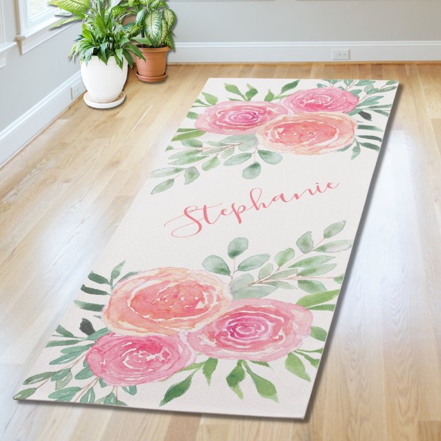 Pastel Floral Watercolor Name Monogram Yoga Mat (Creator Uploaded)