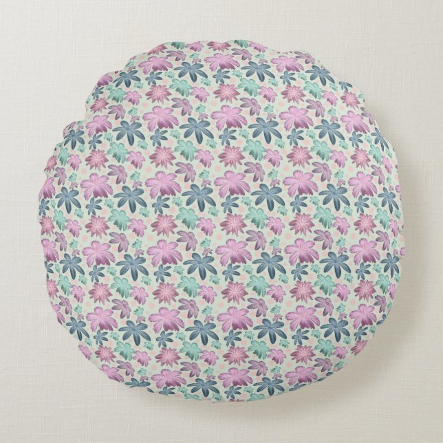 Pastel Floral watercolor Pattern  Round Pillow (Front)