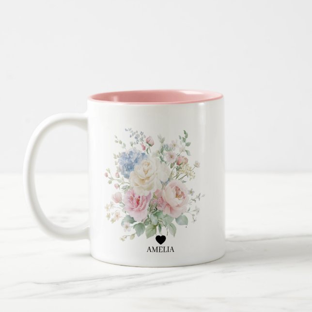Pastel Floral Watercolor Wedding  Two-Tone Coffee Mug (Left)
