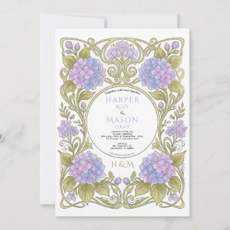 Pastel Floral Wedding Invitation Art Nouveau Circl