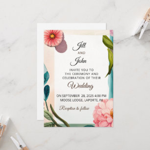 Pastel Floral Wedding Invitation Pink Teal Botanic