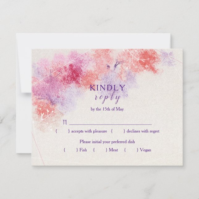 Pastel Floral Wedding Menu Choice RSVP Invitation (Front)