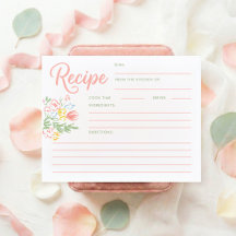 Pastel Floral Whimsical Bridal Shower Recipe Card