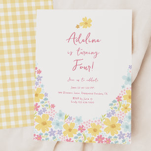 Pastel Floral Wildflowers Kids Birthday Invitation