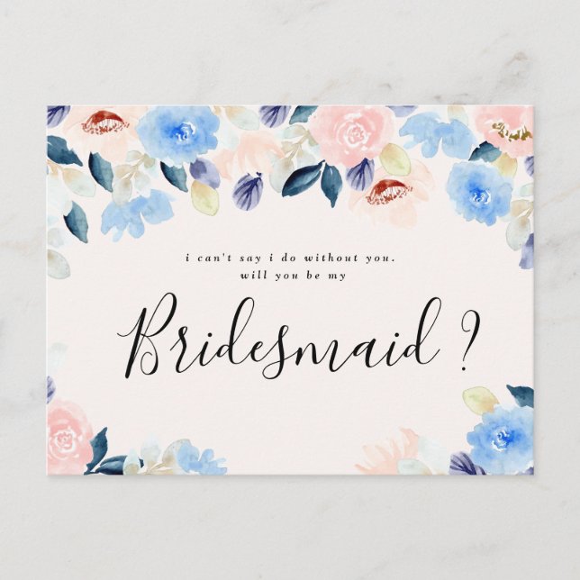 pastel floral will you be my bridesmaid card (Front)