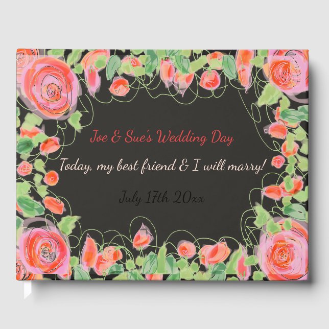 Pastel Floral With Black Guest Book (Front)