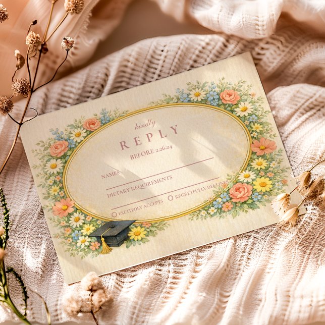 Pastel Floral Wreath Graduation Celebration RSVP Card (Creator Uploaded)
