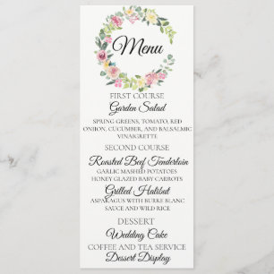 Pastel Floral Wreath Wedding Menu Card