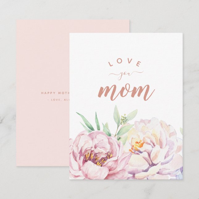 Pastel Florals Aime Maman Carte Plat Minimaliste (Devant / Derrière)