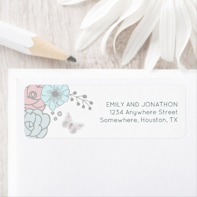 Pastel Florals Butterfly Name Return Address (Insitu)
