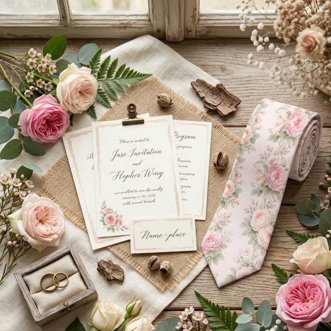 Pastel Florals Ivory Watercolor Pattern Tie (Creator Uploaded)