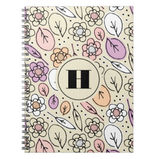 Pastel Florals & Leaves Monogram Notebook