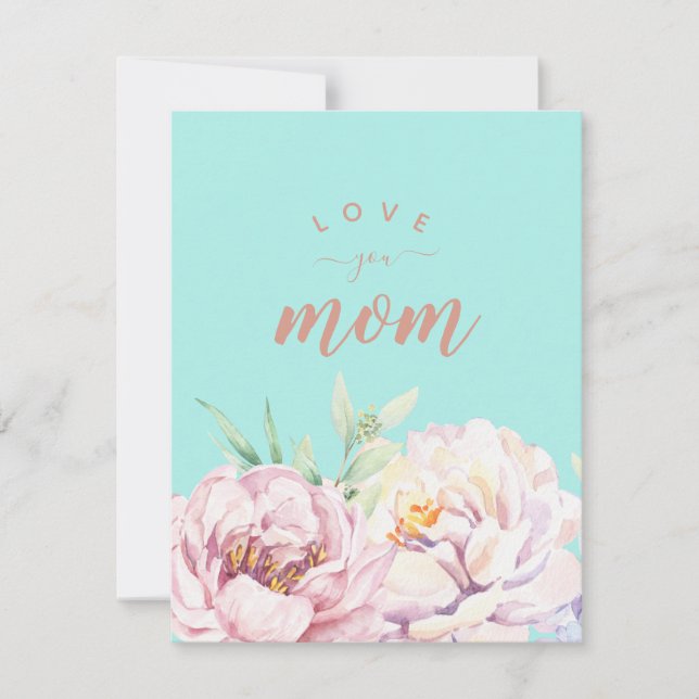 Pastel Florals Love You Mom Minimalist Flat Card (Front)