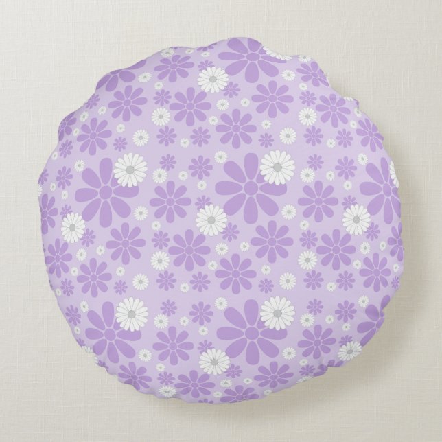 Pastel Florals Pattern LAVENDER Round Pillow (Back)