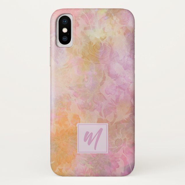 Pastel Florals With Chic Script Monogram Case-Mate iPhone Case (Back)