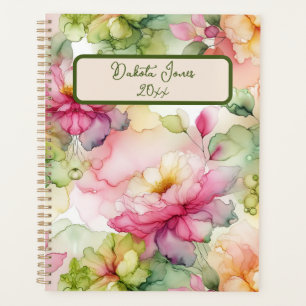 Pastel Flower Alcohol Ink Illustration Personalize Planner