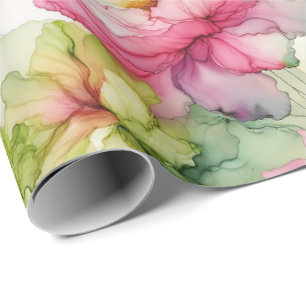 Pastel Flower Alcohol Ink Illustration Print Wrapping Paper
