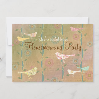 Pastel Flower Birds Housewarming Party Invitation