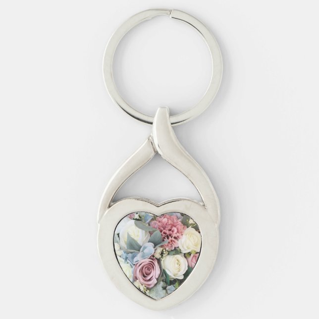 Pastel Flower Bouquet Heart Shaped Keychain (Front)