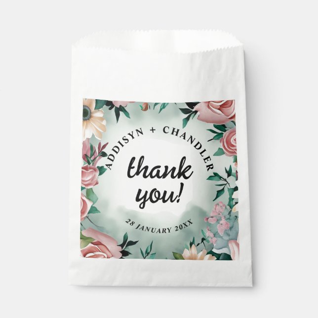 Pastel Flower Elegance: Sage Green Floral Wedding Favour Bag (Front)