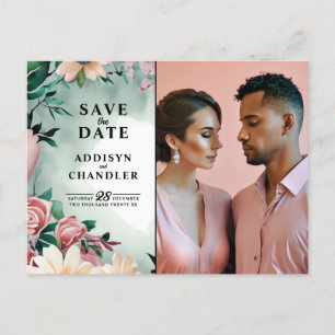 Pastel Flower Elegance: Sage Green Floral Wedding Holiday Postcard