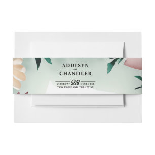 Pastel Flower Elegance: Sage Green Floral Wedding Invitation Belly Band