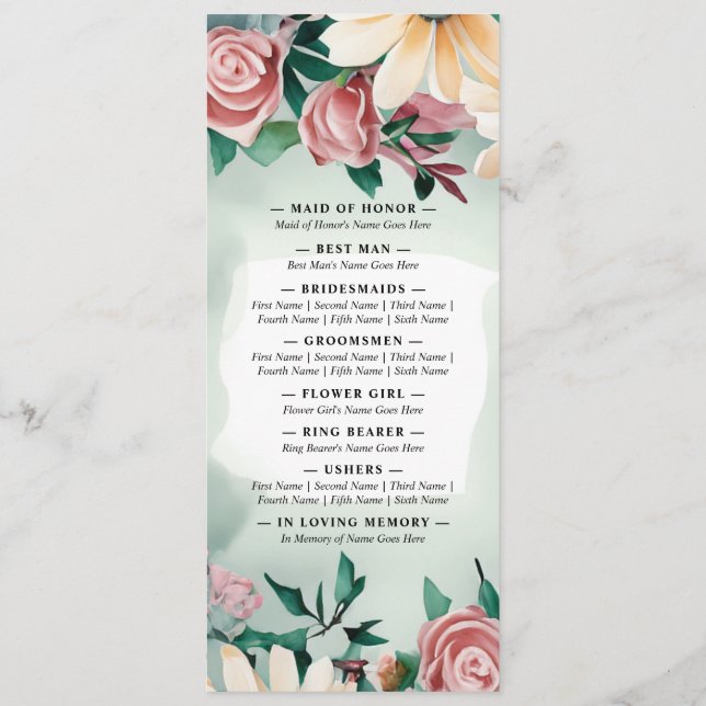 Pastel Flower Elegance: Sage Green Floral Wedding Program (Back)