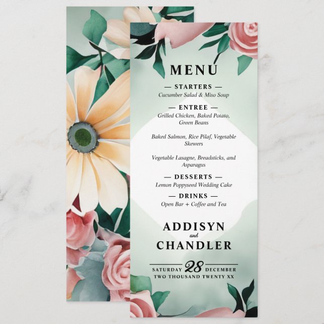 Pastel Flower Elegance: Sage Green Floral Wedding Program (Front/Back)