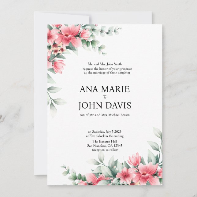 Pastel Flower Formal Wedding Invitation (Front)