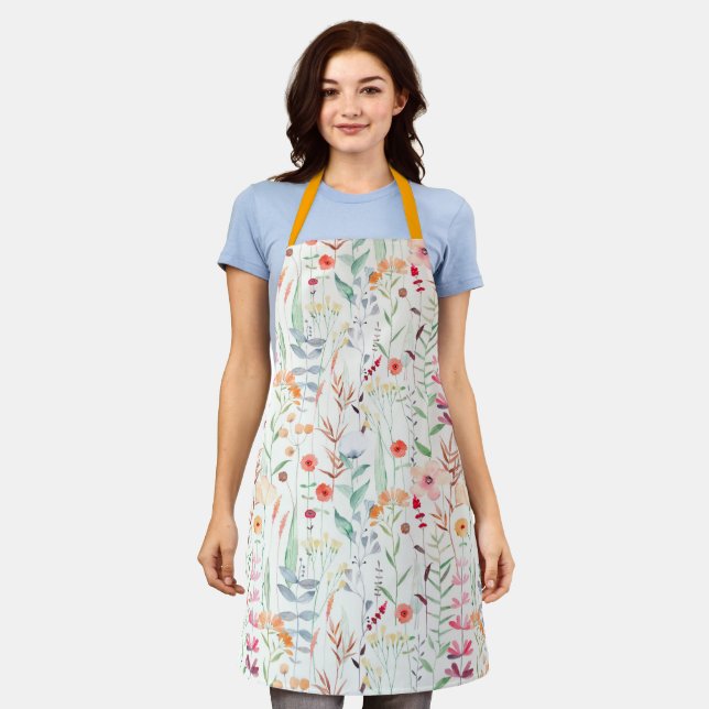 Pastel Flower Garden Pattern Apron (Worn)