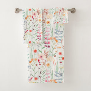 Pastel Flower Garden Pattern Bath Towel Set